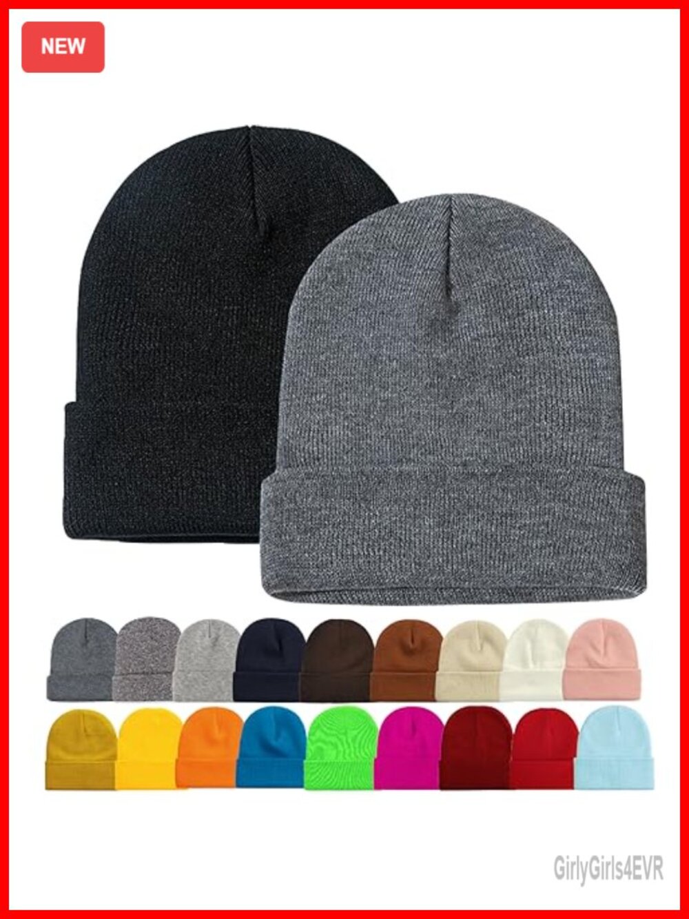 Unisex Slouchy Beanie Hats Winter Knit Caps Soft Ski Hat 2 Pack